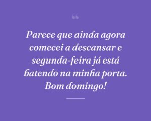 Parece que ainda agora comecei a descansar e segunda-feira já está batendo na minha porta. Bom domingo!