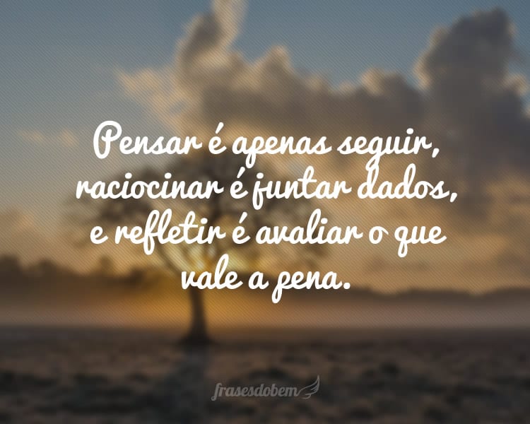 Pensar é apenas seguir, raciocinar é juntar dados, e refletir é avaliar o que vale a pena.