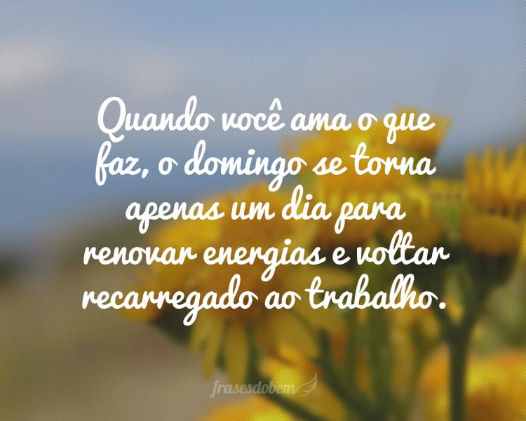 Quando você ama o que faz, o domingo se torna apenas um dia para renovar energias e voltar recarregado ao trabalho.