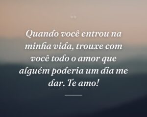 Quando você entrou na minha vida, trouxe com você todo o amor que alguém poderia um dia me dar. Te amo!