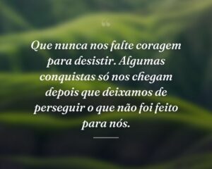 Que nunca nos falte coragem para desistir. Algumas conquistas só nos chegam depois que deixamos de perseguir o que não foi feito para nós.