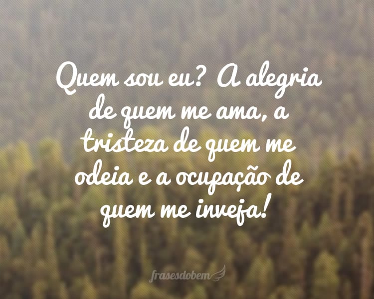 Quem sou eu? A alegria de quem me ama, a tristeza de quem me odeia e a ocupação de quem me inveja!