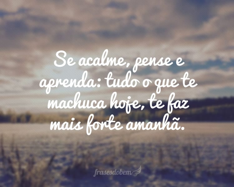 Se acalme, pense e aprenda: tudo o que te machuca hoje, te faz mais forte amanhã.