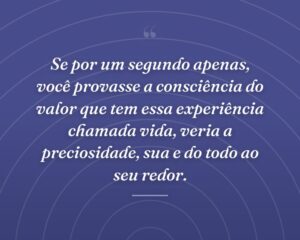 Se por um segundo apenas, você provasse a consciência do valor que tem essa experiência chamada vida, veria a preciosidade, sua e do todo ao seu redor.