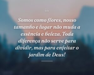 Somos como flores, nosso tamanho e lugar não muda a essência e beleza. Toda diferença não serve para dividir, mas para enfeitar o jardim de Deus!