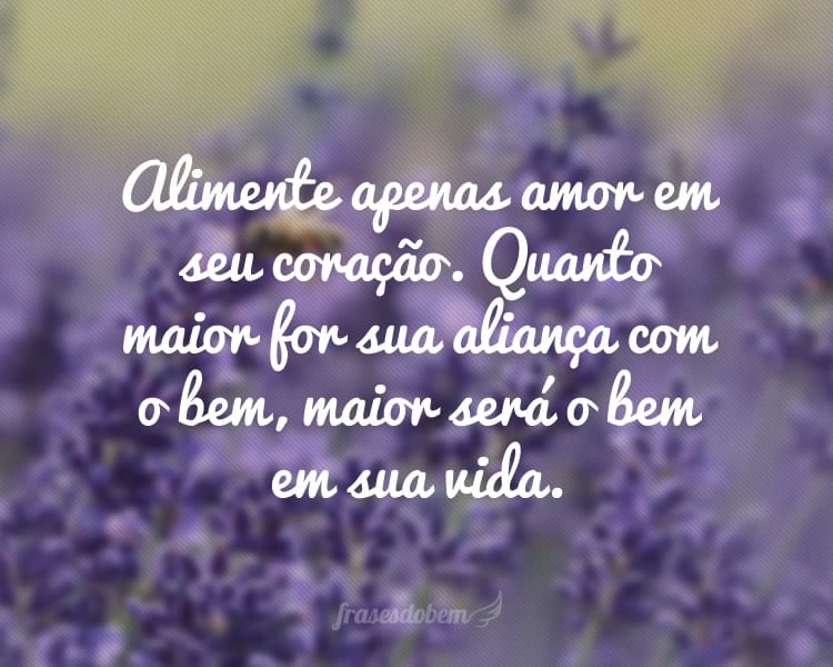 Alimente apenas amor em seu coração. Quanto maior for sua aliança com o bem, maior será o bem em sua vida.