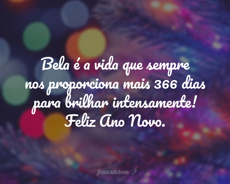 Bela é a vida que sempre nos proporciona mais 365 dias para brilhar intensamente! Feliz Ano Novo.