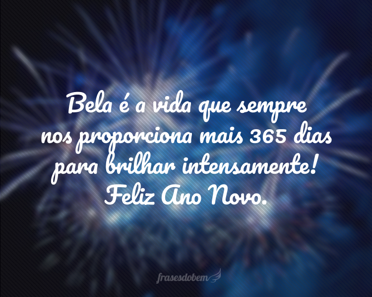 Bela é a vida que sempre nos proporciona mais 365 dias para brilhar intensamente! Feliz Ano Novo.
