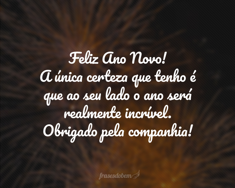 Feliz Ano Novo! A única certeza que tenho é que ao seu lado o ano será realmente incrível. Obrigado pela companhia!