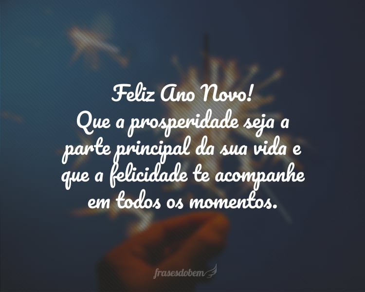 Feliz Ano Novo! Que a prosperidade seja a parte principal da sua vida e que a felicidade te acompanhe em todos os momentos.