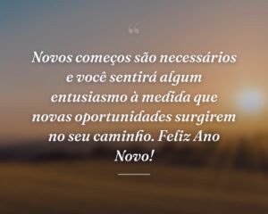 Novos começos são necessários e você sentirá algum entusiasmo à medida que novas oportunidades surgirem no seu caminho. Feliz Ano Novo!
