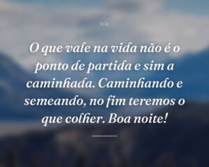 O que vale na vida não é o ponto de partida e sim a caminhada. Caminhando e semeando, no fim teremos o que colher. Boa noite!