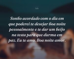 Sonho acordado com o dia em que poderei te desejar boa noite pessoalmente e te dar um beijo na testa para que durma em paz. Eu te amo. Boa noite amor.