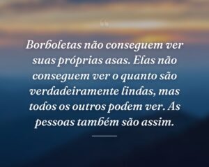 Borboletas não conseguem ver suas próprias asas. Elas não conseguem ver o quanto são verdadeiramente lindas, mas todos os outros podem ver. As pessoas também são assim.
