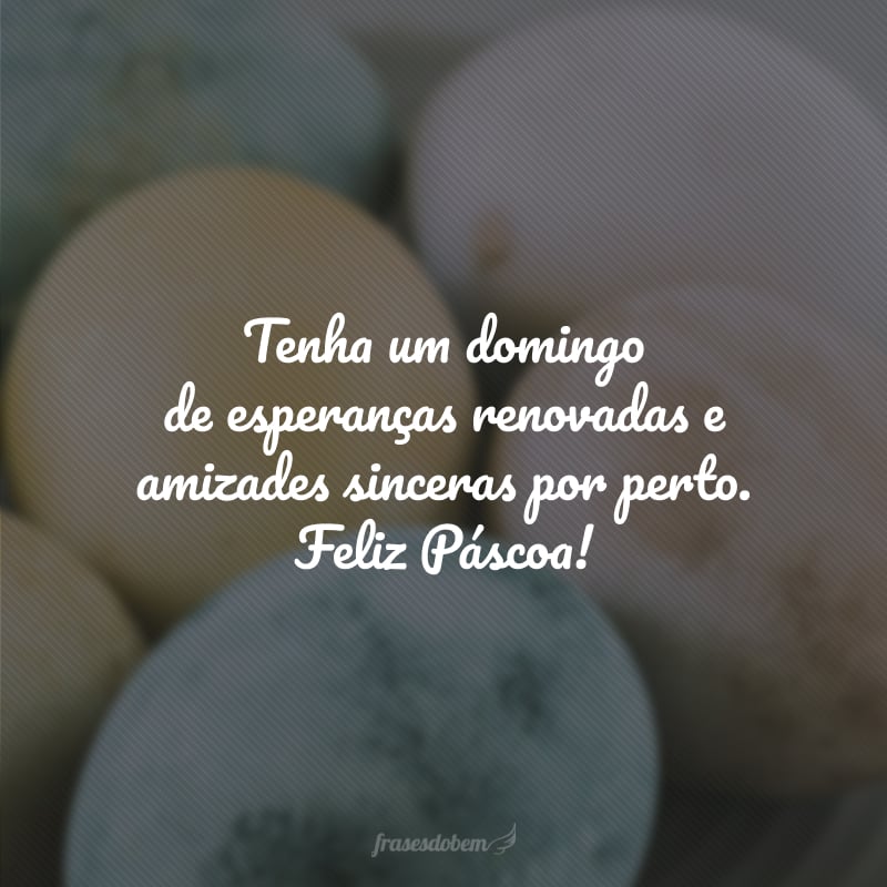 Tenha um domingo de esperanças renovadas e amizades sinceras por perto. Feliz Páscoa!