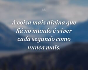 A coisa mais divina que há no mundo é viver cada segundo como nunca mais.