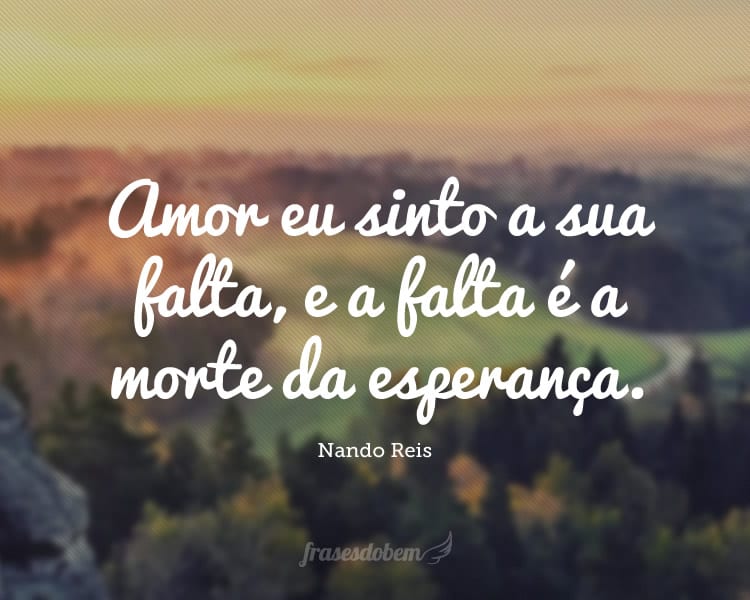 Amor eu sinto a sua falta, e a falta é a morte da esperança.