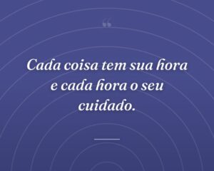 Cada coisa tem sua hora e cada hora o seu cuidado.