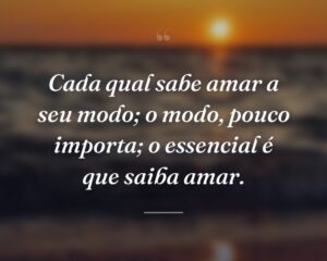 Cada qual sabe amar a seu modo; o modo, pouco importa; o essencial é que saiba amar.