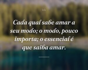 Cada qual sabe amar a seu modo; o modo, pouco importa; o essencial é que saiba amar.