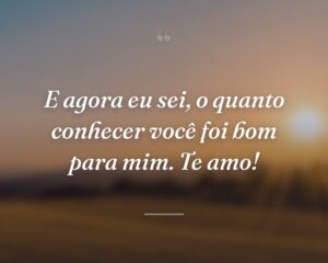 E agora eu sei, o quanto conhecer você foi bom para mim. Te amo!