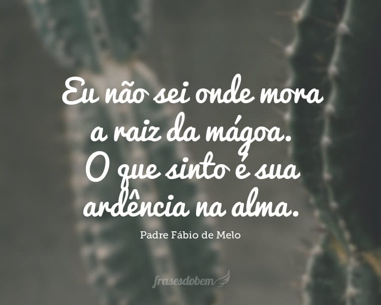 Eu não sei onde mora a raiz da mágoa. O que sinto é sua ardência na alma.