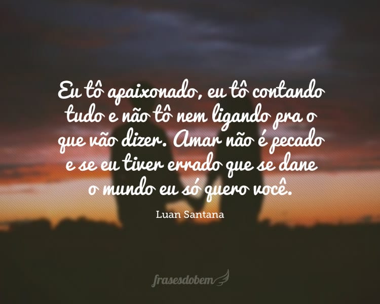 Eu tô apaixonado, eu tô contando tudo e não tô nem ligando pra o que vão dizer. Amar não é pecado e se eu tiver errado que se dane o mundo eu só quero você.