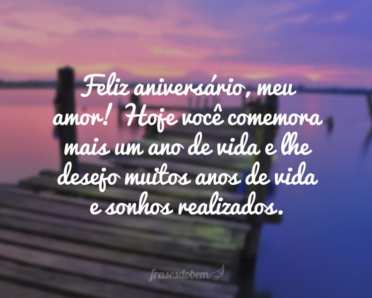 Feliz aniversário, meu amor! Hoje você comemora mais um ano de vida e lhe desejo muitos anos de vida e sonhos realizados.