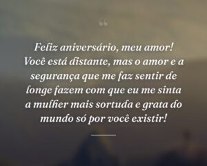 Feliz aniversário, meu amor! Você está distante, mas o amor e a segurança que me faz sentir de longe fazem com que eu me sinta a mulher mais sortuda e grata do mundo só por você existir!