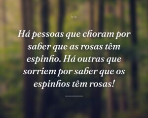 Há pessoas que choram por saber que as rosas têm espinho. Há outras que sorriem por saber que os espinhos têm rosas!