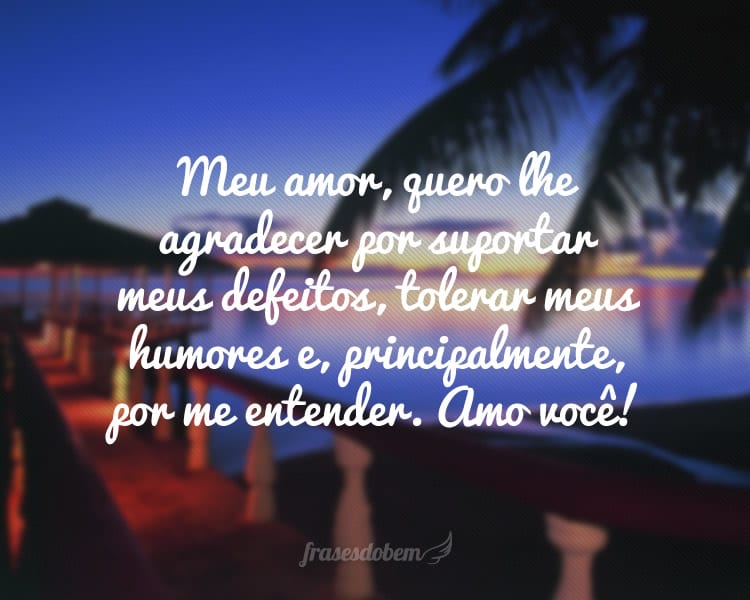 Meu amor, quero lhe agradecer por suportar meus defeitos, tolerar meus humores e, principalmente, por me entender. Amo você!