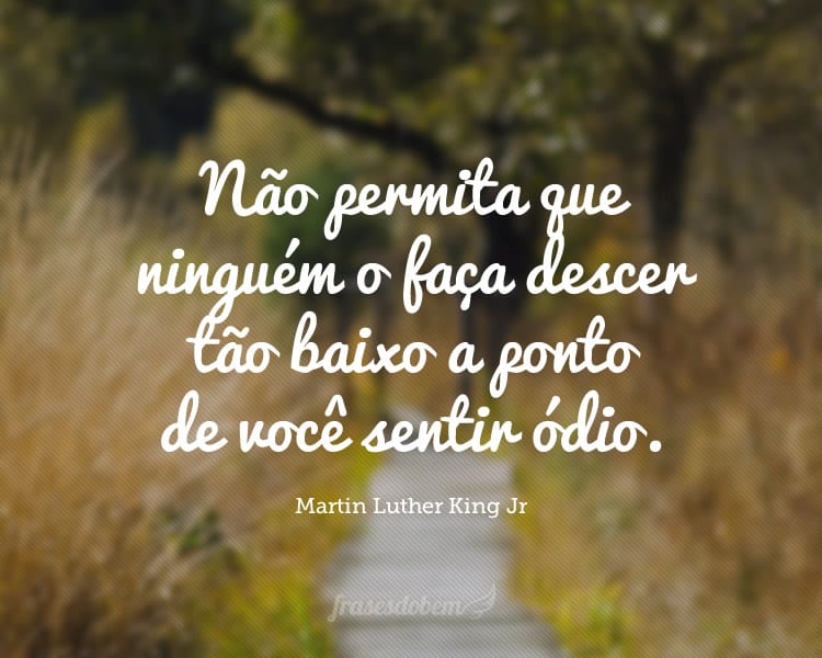 Não permita que ninguém o faça descer tão baixo a ponto de você sentir ódio.