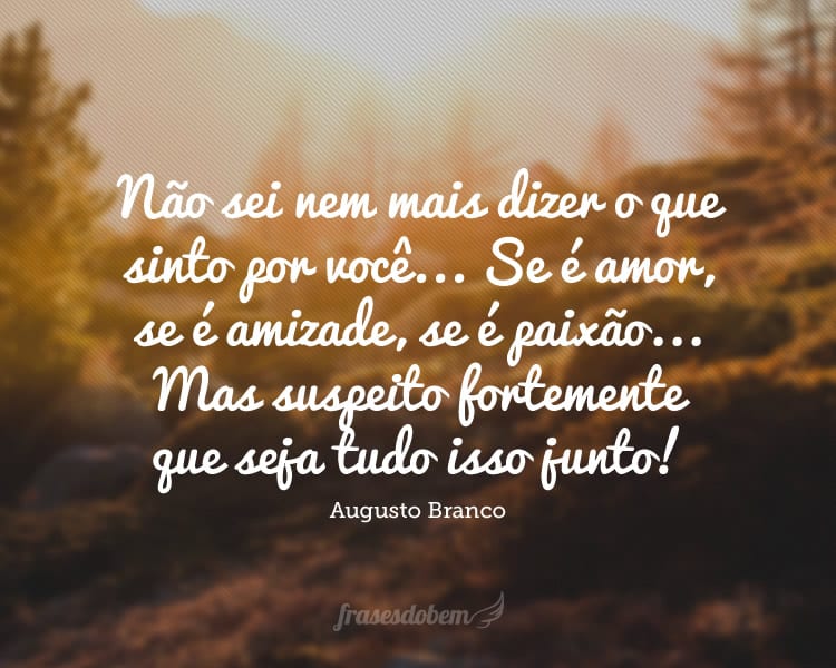 Não sei nem mais dizer o que sinto por você... Se é amor, se é amizade, se é paixão... Mas suspeito fortemente que seja tudo isso junto!