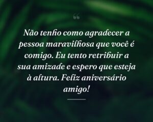 Não tenho como agradecer a pessoa maravilhosa que você é comigo. Eu tento retribuir a sua amizade e espero que esteja à altura. Feliz aniversário amigo!