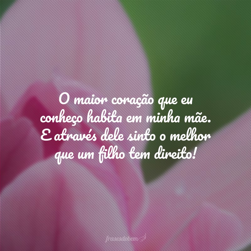 O maior coração que eu conheço habita em minha mãe. E através dele sinto o melhor que um filho tem direito!