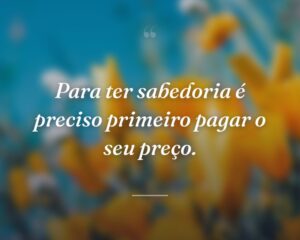 Para ter sabedoria é preciso primeiro pagar o seu preço.