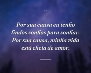 Por sua causa eu tenho lindos sonhos para sonhar. Por sua causa, minha vida está cheia de amor.
