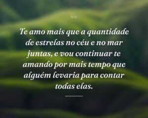 Te amo mais que a quantidade de estrelas no céu e no mar juntas, e vou continuar te amando por mais tempo que alguém levaria para contar todas elas.