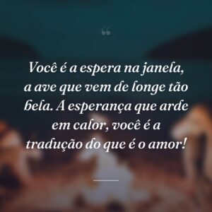 Você é a espera na janela, a ave que vem de longe tão bela. A esperança que arde em calor, você é a tradução do que é o amor!