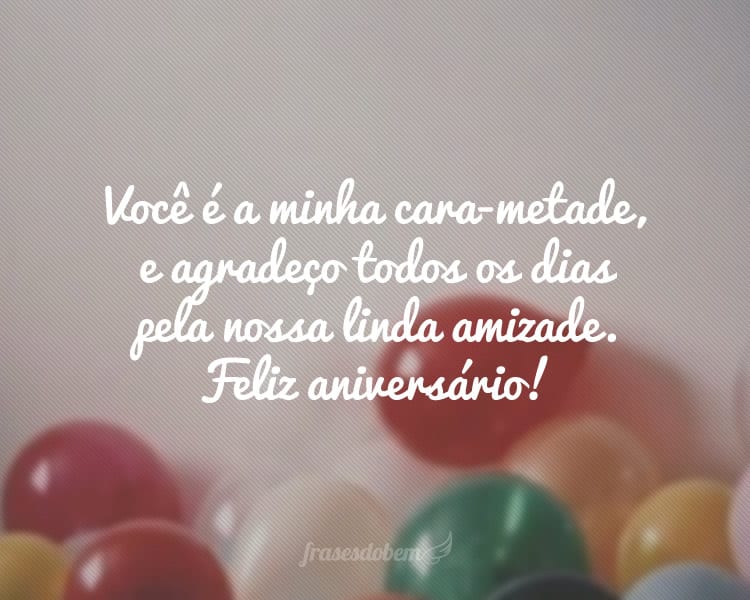 Você é a minha cara-metade, e agradeço todos os dias pela nossa linda amizade. Feliz aniversário!