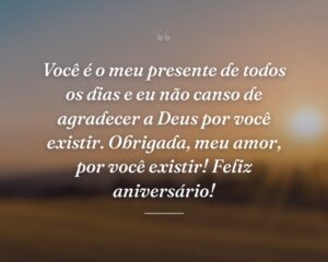 Você é o meu presente de todos os dias e eu não canso de agradecer a Deus por você existir. Obrigada, meu amor, por você existir! Feliz aniversário!