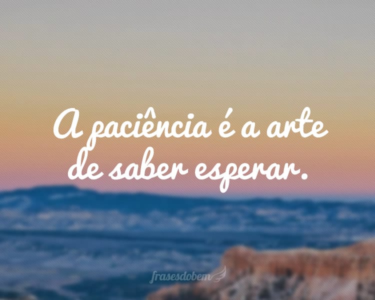 A paciência é a arte de saber esperar.