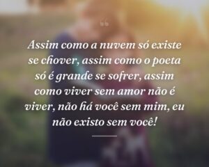 Assim como a nuvem só existe se chover, assim como o poeta só é grande se sofrer, assim como viver sem amor não é viver, não há você sem mim, eu não existo sem você!