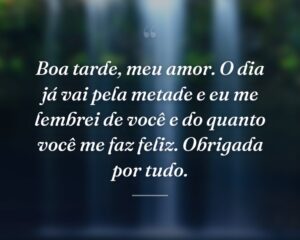 Boa tarde, meu amor. O dia já vai pela metade e eu me lembrei de você e do quanto você me faz feliz. Obrigada por tudo.