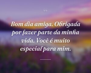 Bom dia amiga. Obrigada por fazer parte da minha vida. Você é muito especial para mim.
