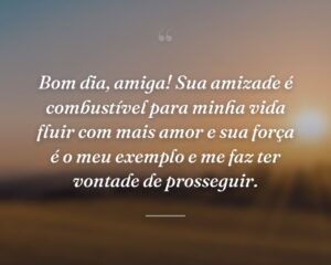 Bom dia, amiga! Sua amizade é combustível para minha vida fluir com mais amor e sua força é o meu exemplo e me faz ter vontade de prosseguir.