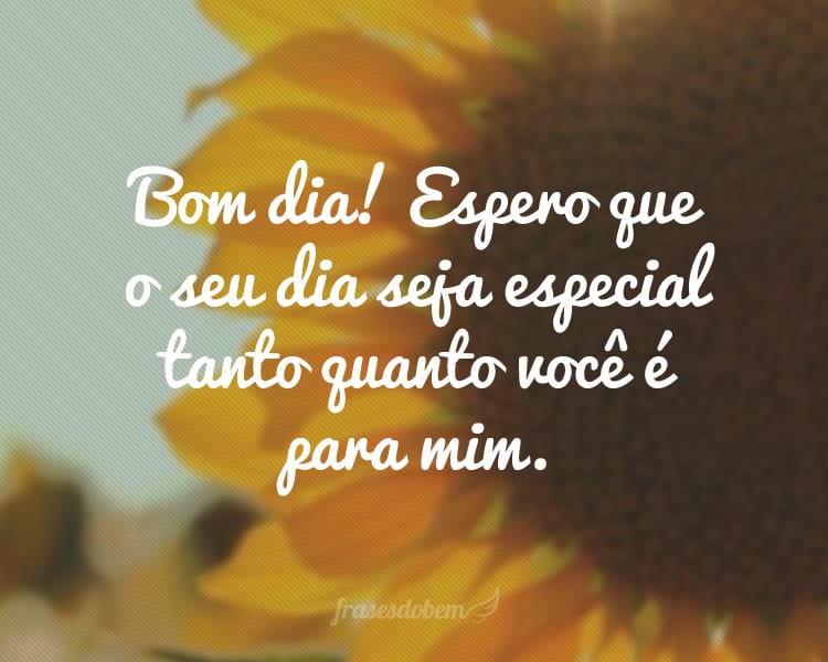 Bom dia! Espero que o seu dia seja especial tanto quanto você é para mim.