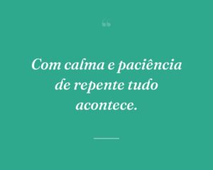 Com calma e paciência de repente tudo acontece.