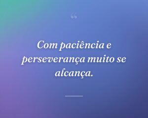 Com paciência e perseverança muito se alcança.