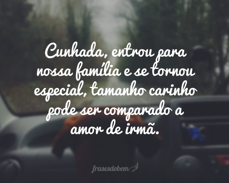 Cunhada, entrou para nossa família e se tornou especial, tamanho carinho pode ser comparado a amor de irmã.